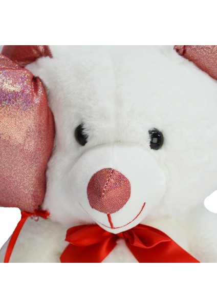 Parlak Kumaş Balonlu Beyaz Ayı Peluş 40 cm 62502 modelleri