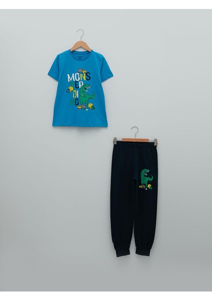 Bisiklet Yaka Baskılı Kısa Kollu Erkek Çocuk Pijama Takımı