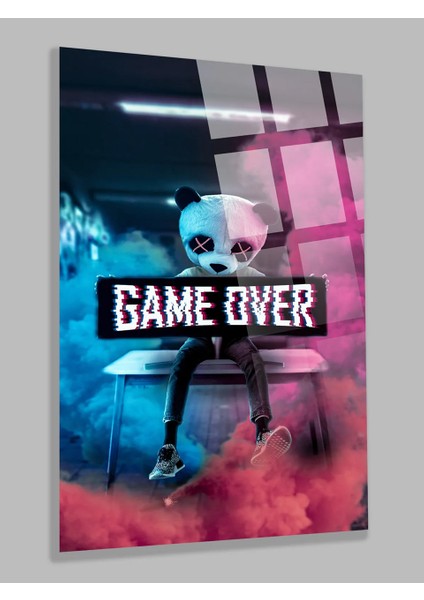 Ultra Yüksek Çözünürlüklü Game Ower Panda Ev, Ofis Hediyesi Cam Tablo