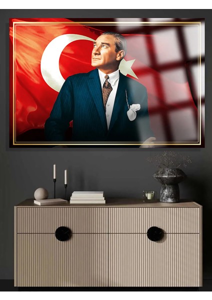 Yazısız Görkemli Atatürk Cam Tablo Kırılmaz Lüks Cam Tablo Ev, Iş Yeri, Ofis Hediyesi