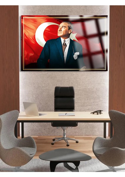 Yazısız Görkemli Atatürk Cam Tablo Kırılmaz Lüks Cam Tablo Ev, Iş Yeri, Ofis Hediyesi