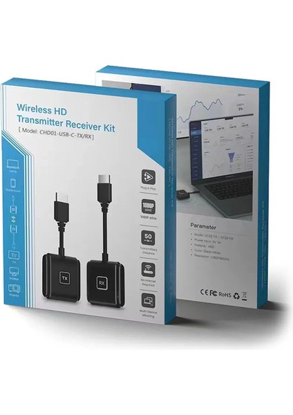 Type C HDMI Girişli Tablet,telefon,notebook Tv Ekran Yansıtma Kiti 80 mt Menzilli Tüm Telefonlara Uyumludur 2 Li Set
