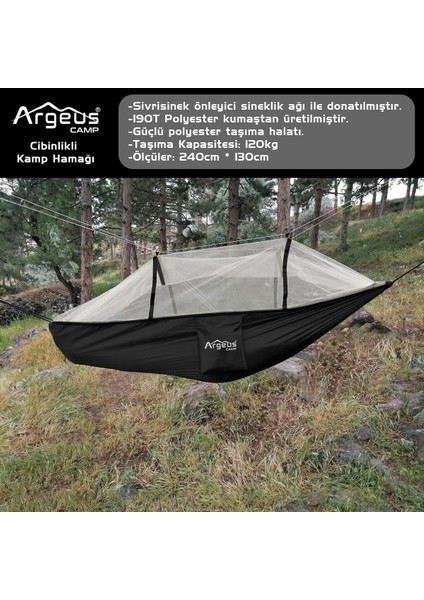 Argeus Cibinlikli Kamp Hamağı Siyah