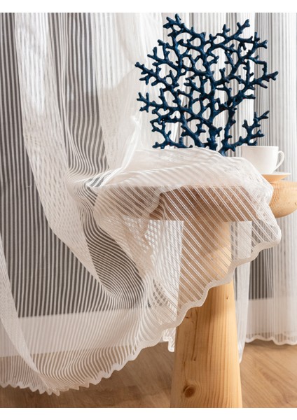 Kullanıma Hazır Petek Üstü Ekru Renk Porto Desen (1x2) Seyrek Pile Tül Perde fiyatları