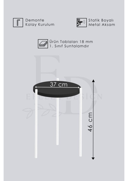 Nice 3'lü Zigon Sehpa Takımı Siyah Metal - Atlantik Çam Tabla