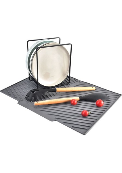 Gri 33X43,5 cm Silikon Bulaşık Kurutma Matı Bulaşıklık CIN961