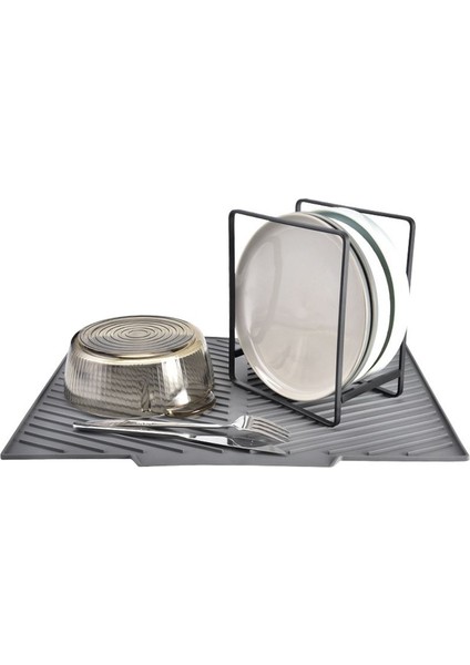 Gri 33X43,5 cm Silikon Bulaşık Kurutma Matı Bulaşıklık CIN961