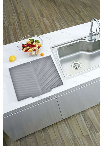 Gri 33X43,5 cm Silikon Bulaşık Kurutma Matı Bulaşıklık CIN961