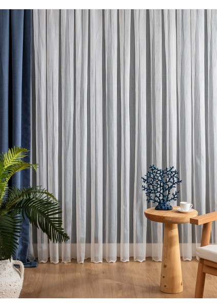 Kullanıma Hazır Petek Üstü Ekru Renk Porto Desen (1x3) Sık Pile Tül Perde