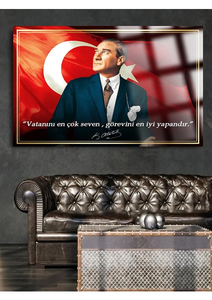 Yazılı Görkemli Atatürk Cam Tablo Kırılmaz Lüks Cam Tablo Ev, Iş Yeri, Ofis Hediyesi