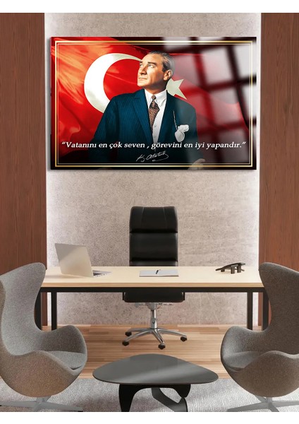 Yazılı Görkemli Atatürk Cam Tablo Kırılmaz Lüks Cam Tablo Ev, Iş Yeri, Ofis Hediyesi
