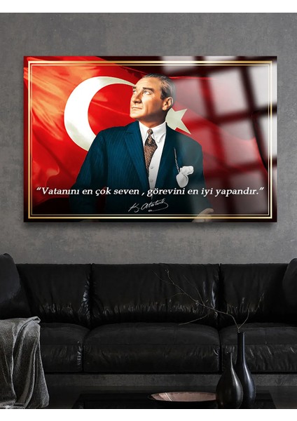 Yazılı Görkemli Atatürk Cam Tablo Kırılmaz Lüks Cam Tablo Ev, Iş Yeri, Ofis Hediyesi