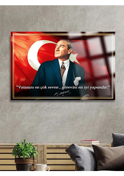 Yazılı Görkemli Atatürk Cam Tablo Kırılmaz Lüks Cam Tablo Ev, Iş Yeri, Ofis Hediyesi