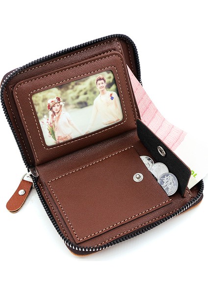 Moda Erkekler Kısa Fermuarlı Cüzdan Clutch Iş Retro Para Cüzdanı Kimlik Çantası Cüzdanı (Yurt Dışından) modelleri