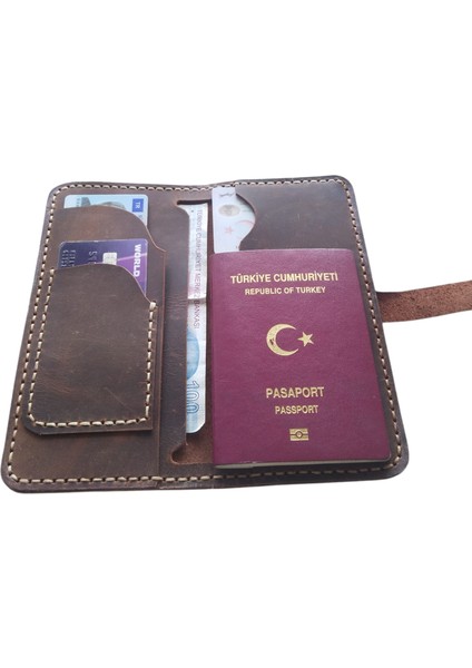 Apollon Model El Yapımı Vintage Koyu Kahve Renk Hakiki Crazy Deri Pasaport Kılıfı Pasaportluk modelleri