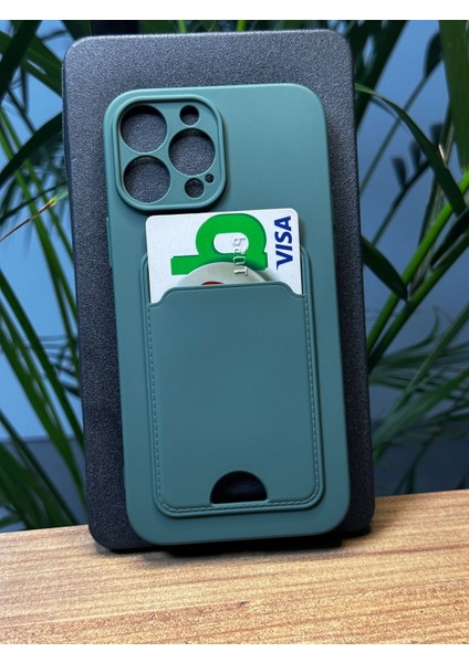 iPhone 13 Pro Darbe Emici Silikon Yapı Deri Görünüm Kamera Çerçeve Koruyuculu Kartlıklı Genncardguard Kılıf