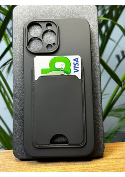 iPhone 13 Pro Max Darbe Emici Silikon Yapı Deri Görünüm Kamera Çerçeve Koruyuculu Kartlıklı Genncardguard Kılıf