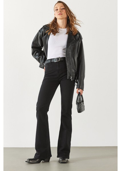 Jenny Black Yüksek Bel Flare Jean Pantolon - Black