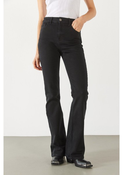 Jenny Black Yüksek Bel Flare Jean Pantolon - Black modelleri