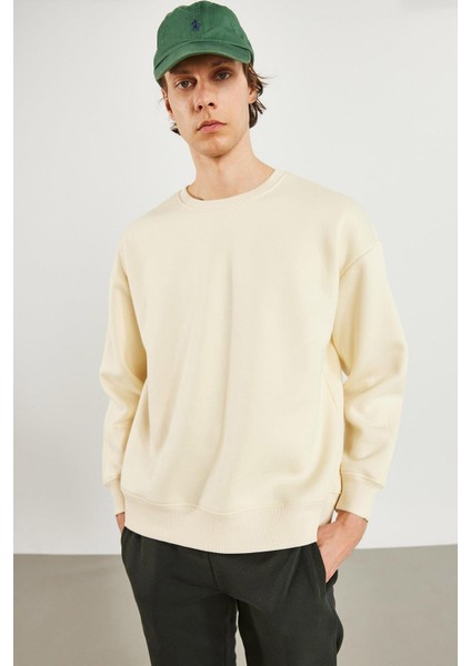 Erkek Clark Kemik Sıfır Yaka Oversize Sweatshirt