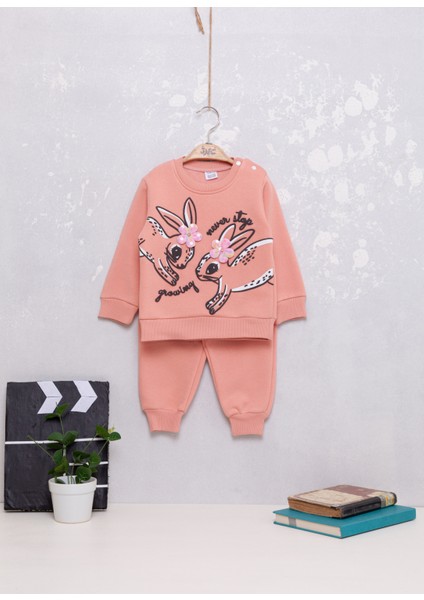 Kız Bebek Tavşan Baskılı Ikili Sweatshirt Takım