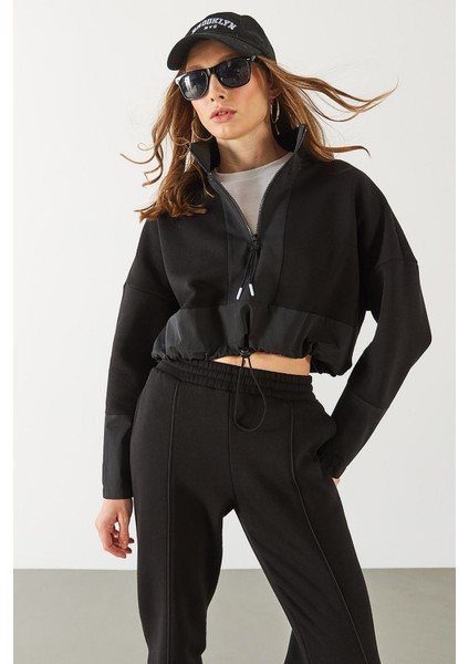 Brenna Dik Yaka Şardonlu Sweatshirt - Siyah modelleri