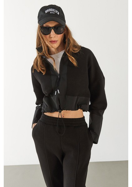 Brenna Dik Yaka Şardonlu Sweatshirt - Siyah indirimleri