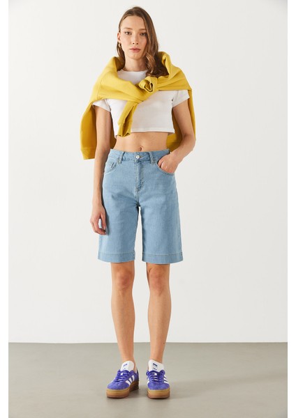 Gabriel Med Blue Regular Fit Jean Şort - Med Blue