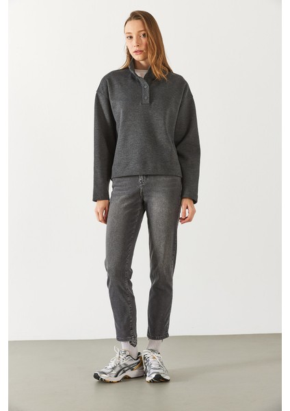 Molly Yakası Çıt Çıtlı Sweatshirt - Antrasit fiyatları