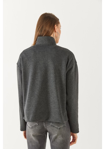 Molly Yakası Çıt Çıtlı Sweatshirt - Antrasit modelleri