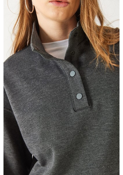 Molly Yakası Çıt Çıtlı Sweatshirt - Antrasit fırsatları