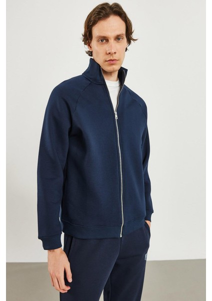 Erkek Dik Yaka Lacivert Oversize Önü Fermuarlı Sweatshirt fiyatları