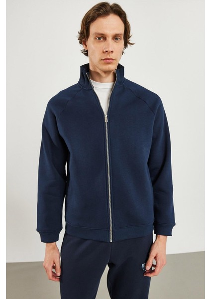 Erkek Dik Yaka Lacivert Oversize Önü Fermuarlı Sweatshirt fırsatları