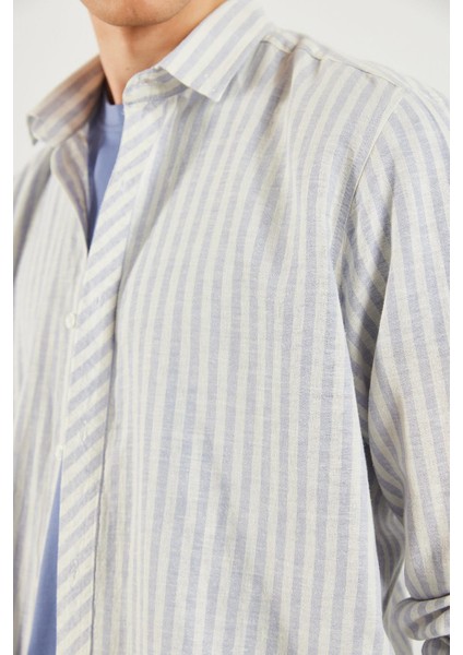 Erkek Steven Regular Fit Mavi Çizgili Oxford Gömlek indirimleri