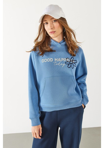 Pasific Baskılı Sweatshirt - Mavi