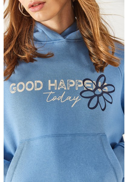 Pasific Baskılı Sweatshirt - Mavi indirimleri