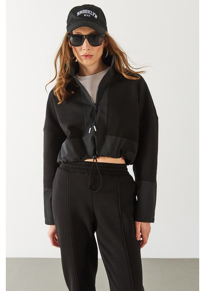 Brenna Dik Yaka Şardonlu Sweatshirt - Siyah fiyatları