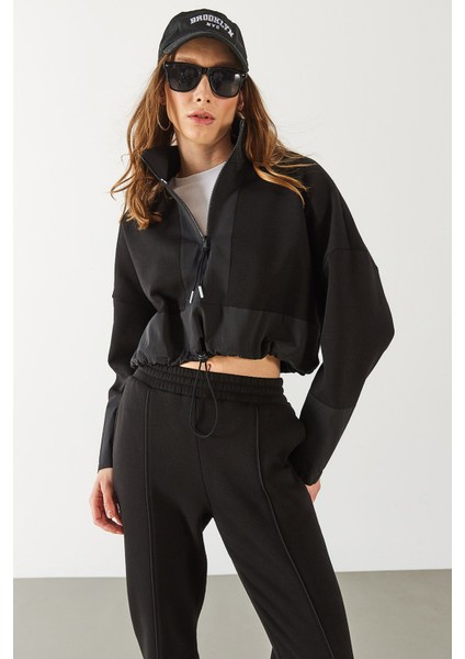 Brenna Dik Yaka Şardonlu Sweatshirt - Siyah fırsatları