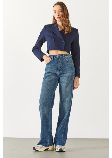 Wanda Ekstra Yüksek Bel Rigit Lyocell Dark Blue Wide Leg Jean Pantolon - Dark Blue