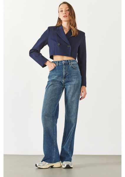 Wanda Ekstra Yüksek Bel Rigit Lyocell Dark Blue Wide Leg Jean Pantolon - Dark Blue fiyatları