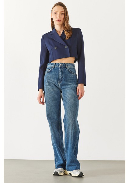 Wanda Ekstra Yüksek Bel Rigit Lyocell Dark Blue Wide Leg Jean Pantolon - Dark Blue fırsatları