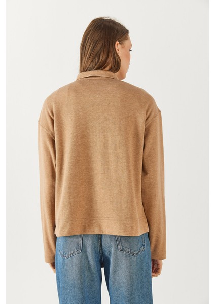 Molly Yakası Çıt Çıtlı Sweatshirt - Taba indirimleri