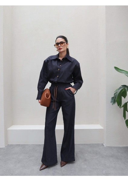 Vatkalı Tensel Denim Ceket Pantolon Takımı