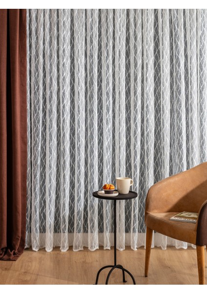 Kullanıma Hazır Petek Üstü Ekru Renk Baklava Desen (1x3) Sık Pile Tül Perde