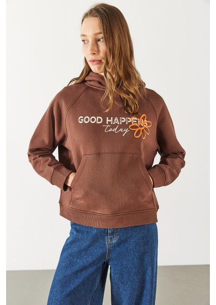 Pasific Baskılı Sweatshirt - Kahverengi