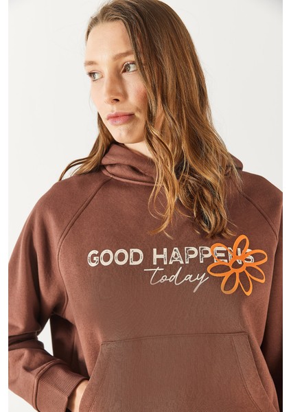 Pasific Baskılı Sweatshirt - Kahverengi indirimleri