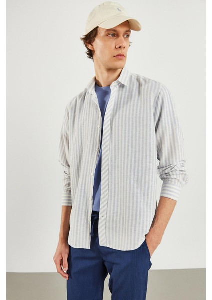 Erkek Steven Regular Fit Mavi Çizgili Oxford Gömlek fiyatları