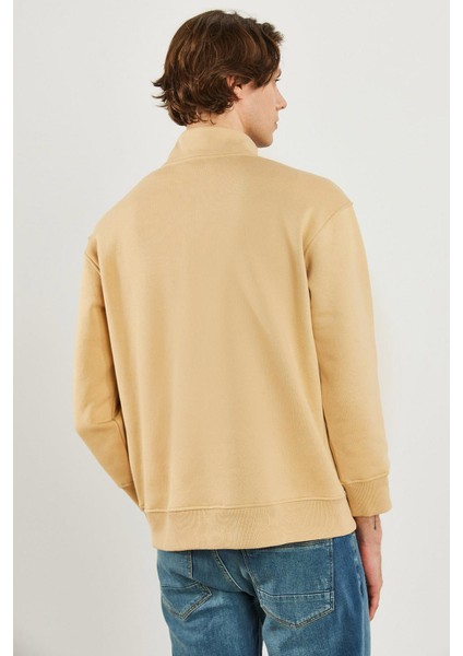 Erkek Dik Yaka Bej Çıt Çıtlı Sweatshirt indirimleri