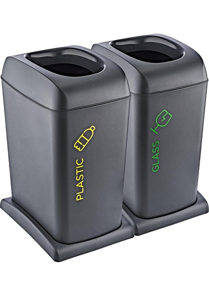 Soft Cam-Plastik 2'li set Tekerlekli Geri Dönüşüm Kutusu