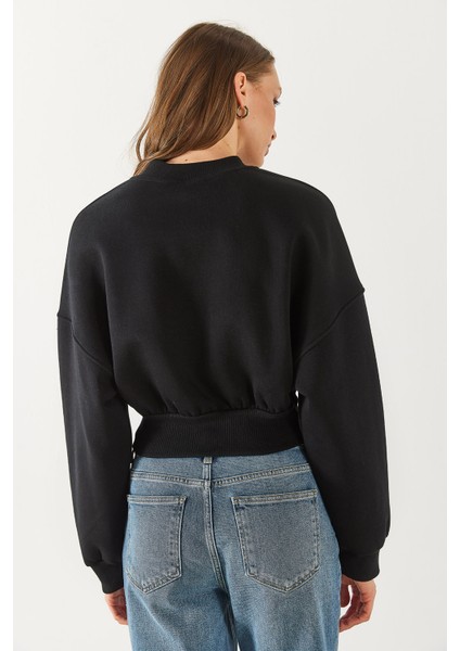 Loren Fermuarlı Geniş Kemerli Sweatshirt - Siyah modelleri